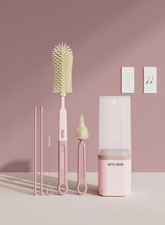 إيفن مجموعة فرشاة تنظيف زجاجات الأطفال المحمولة EVEN 6 في 1، شعيرات سيليكون، لون أخضر، زجاجة، حلمة، ماصة، عمود تجفيف، صندوق تخزين - Image 3