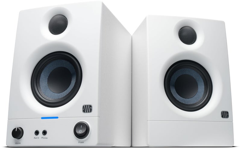 PreSonus Eris 3.5 Studio Monitors (White), Pair â€” 3.5" Inch Powered Bookshelf Speakers, Stereo, Desktop Computer, Near Field Music Production, Audio Mixing Recording - Image 1