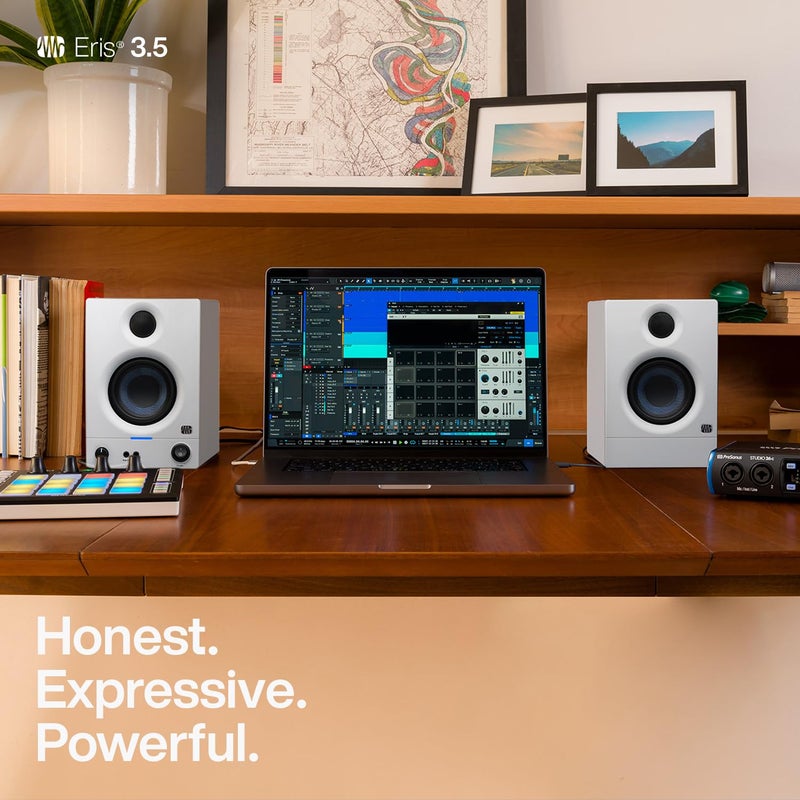 PreSonus Eris 3.5 Studio Monitors (White), Pair â€” 3.5" Inch Powered Bookshelf Speakers, Stereo, Desktop Computer, Near Field Music Production, Audio Mixing Recording - Image 2