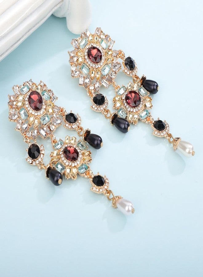 fxmimior Boho Fashion Punk Gothic Black Tassels Earrings Rhinestone Retro Pearls Statement Halloween Earrings Dangling Earrings Chandelier Long Drop Earrings for Women - Image 4