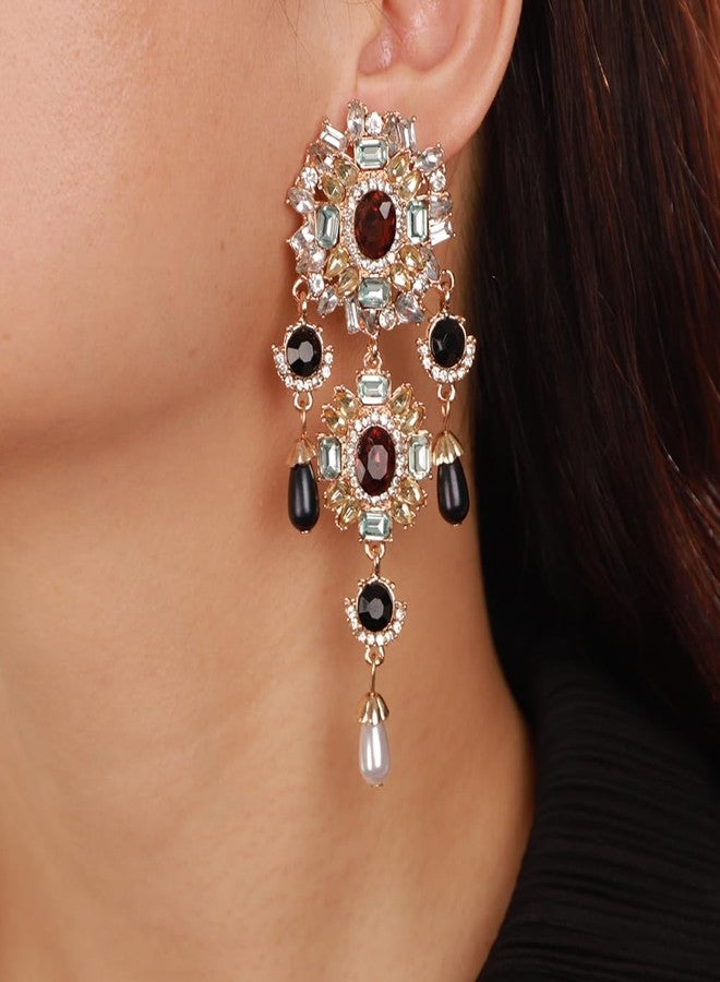 fxmimior Boho Fashion Punk Gothic Black Tassels Earrings Rhinestone Retro Pearls Statement Halloween Earrings Dangling Earrings Chandelier Long Drop Earrings for Women - Image 3