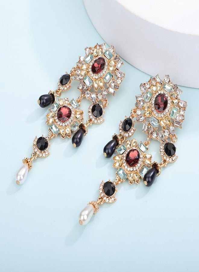 fxmimior Boho Fashion Punk Gothic Black Tassels Earrings Rhinestone Retro Pearls Statement Halloween Earrings Dangling Earrings Chandelier Long Drop Earrings for Women - Image 5