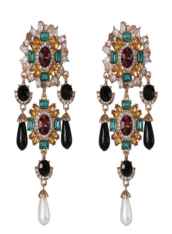 fxmimior Boho Fashion Punk Gothic Black Tassels Earrings Rhinestone Retro Pearls Statement Halloween Earrings Dangling Earrings Chandelier Long Drop Earrings for Women - Image 1