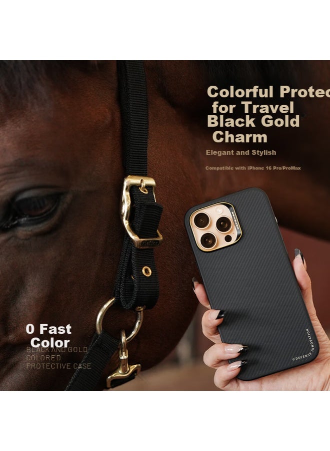 Defense Kevlar Magnetic Adsorption Shockproof Full Protection Case For Apple 16 Promax Business Iphone 16 Promax Protective Case Men's Black Gold Protective Cover - Image 2