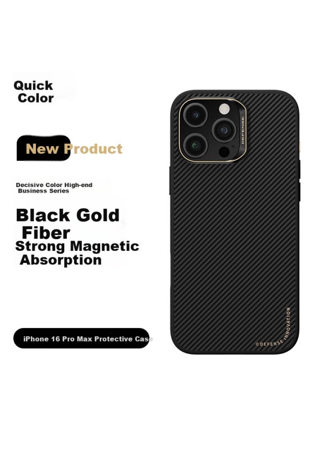 Defense Kevlar Magnetic Adsorption Shockproof Full Protection Case For Apple 16 Promax Business Iphone 16 Promax Protective Case Men's Black Gold Protective Cover - Image 1