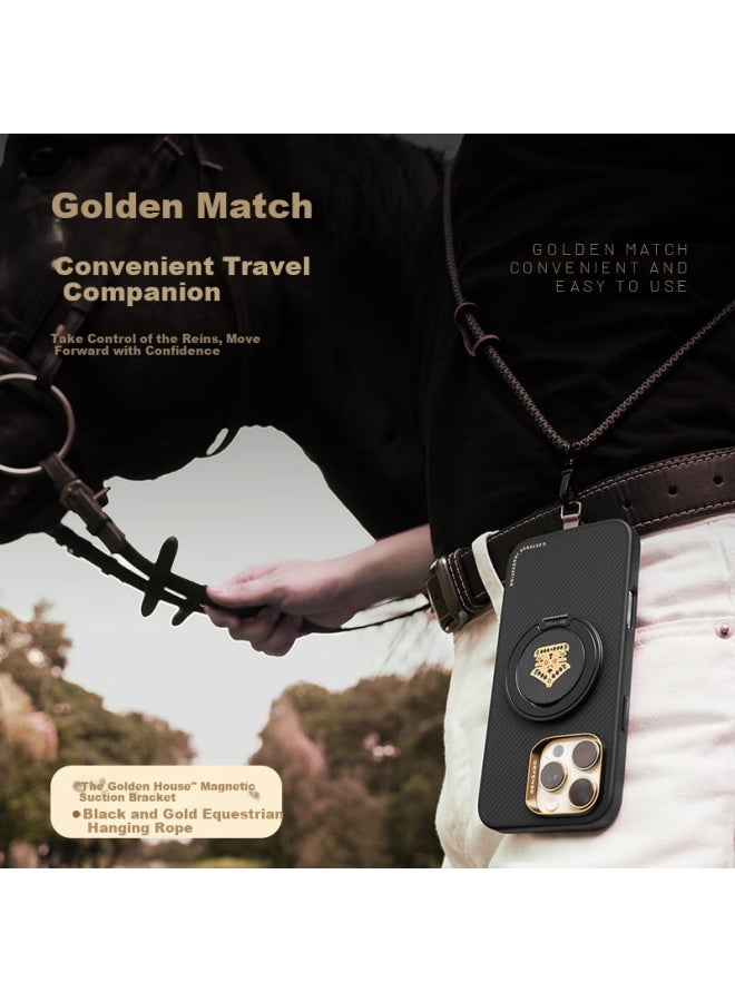 Defense Kevlar Magnetic Adsorption Shockproof Full Protection Case For Apple 16 Promax Business Iphone 16 Promax Protective Case Men's Black Gold Protective Cover - Image 3