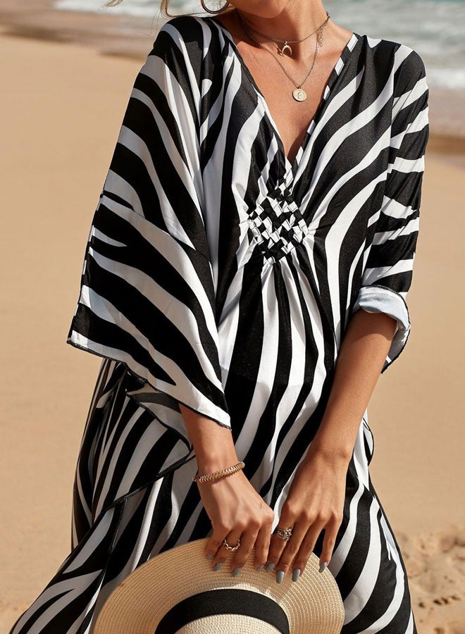 وهاواي Kaftan Dresses for Women Plus Size Lightweight Swimsuit Cover up V Neck Summer Bathing Suit Caftan Loungewear Beach Dress - Image 3