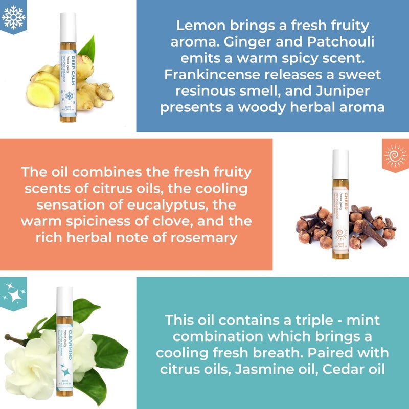 benatu Essential Oil Set (Deep Calm, Cheer, ClearMind), Aromatherapy Roll On Blends for Massage, Body Care & Home Use, Great Fragrance Roller Gift for Men & Women - Image 3