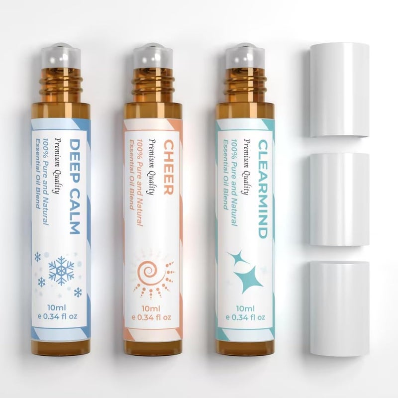 benatu Essential Oil Set (Deep Calm, Cheer, ClearMind), Aromatherapy Roll On Blends for Massage, Body Care & Home Use, Great Fragrance Roller Gift for Men & Women - Image 1
