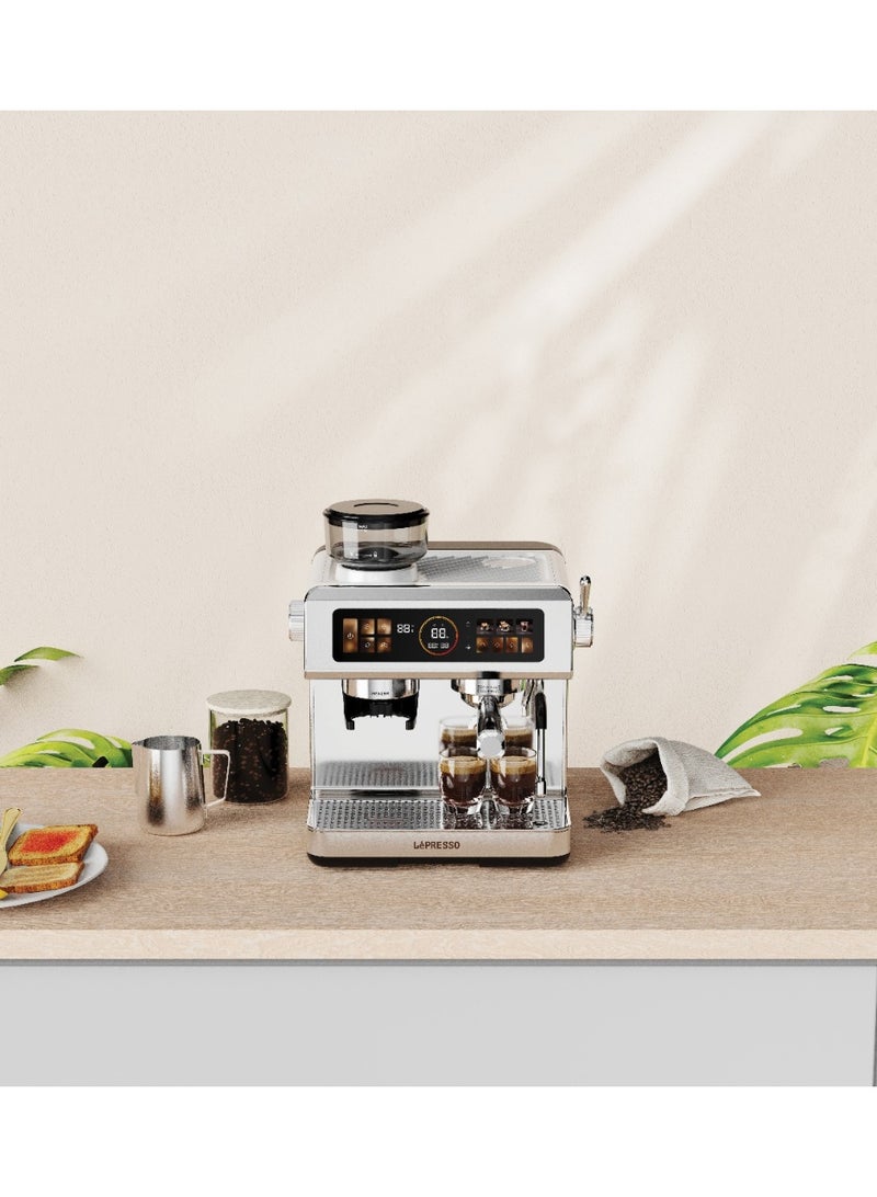 ليبرسو ماكينة قهوة نصف أوتوماتيكية مع لوحة تحكم باللمس وإعداد طحن قابل للتعديل / ماكينة قهوة مزودة بمرشح قهوة 58 مم / غلاية مزدوجة قوية / خيارات تخمير متعددة / مقياس ضغط رقمي / تحكم PID / 20 بار - فضي - Image 3