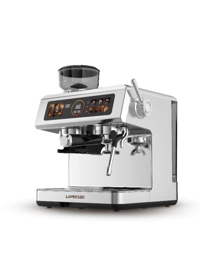 ليبرسو ماكينة قهوة نصف أوتوماتيكية مع لوحة تحكم باللمس وإعداد طحن قابل للتعديل / ماكينة قهوة مزودة بمرشح قهوة 58 مم / غلاية مزدوجة قوية / خيارات تخمير متعددة / مقياس ضغط رقمي / تحكم PID / 20 بار - فضي - Image 2