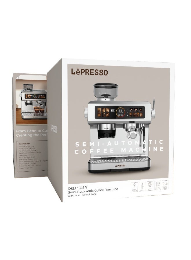 ليبرسو ماكينة قهوة نصف أوتوماتيكية مع لوحة تحكم باللمس وإعداد طحن قابل للتعديل / ماكينة قهوة مزودة بمرشح قهوة 58 مم / غلاية مزدوجة قوية / خيارات تخمير متعددة / مقياس ضغط رقمي / تحكم PID / 20 بار - فضي - Image 5