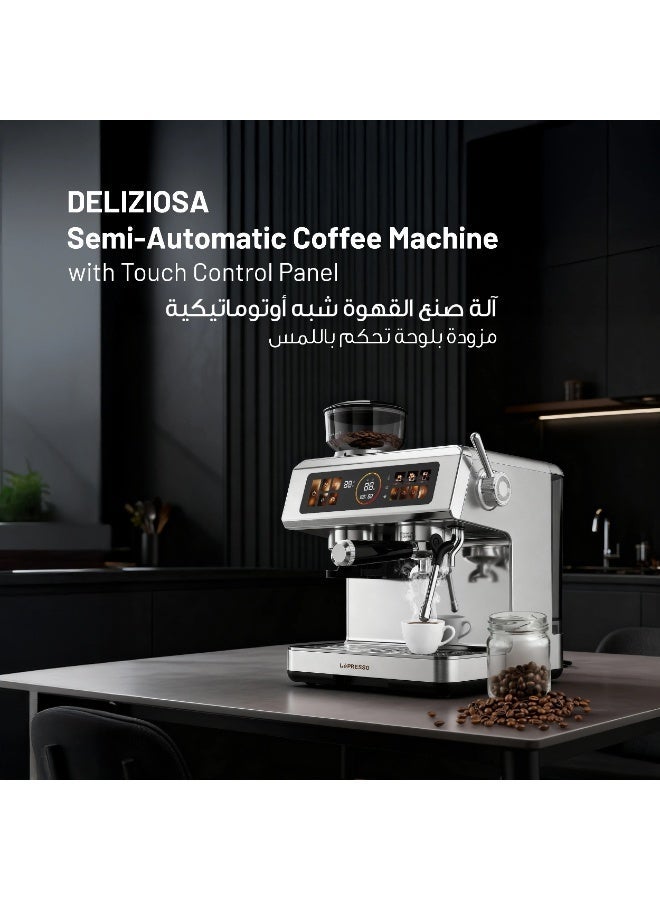 LePRESSO Semi-Automatic Coffee Machine with Milk Frother, Dual Boiler Espresso Maker, Bean to Cup Espresso Machine, Touch Panel,Coffee Maker with 20Bar Pump, Cappuccino Maker, Latte & Macchiato - Silver - Image 3
