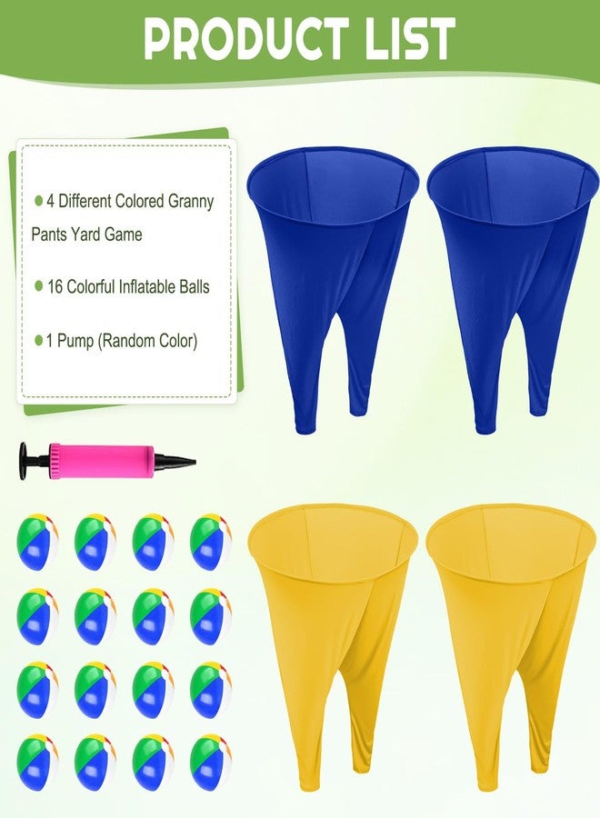 ROMANKAS Granny Pants Outdoor Games 4 PCS Fun Party Game Pants with 16 Bouncy Balls and 1 Air Pump (Random Colors), Granny Pants Yard Game for Adults and Family Reunion Party Field Game Set - Image 4