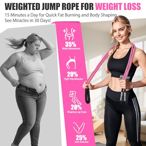 KUZARO Jump Rope, Weighted Jump Rope for Women, 2.5LB Adult Skipping Rope for Fitness, Home Gym Workout Equipment, Heavy Exercise Jumpropes for Weight Loss, Shape body, Strength Training, Total Body Workout - Image 5