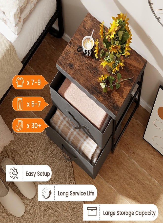 Giantex Nightstand with 2 Fabric Drawers, Small Storage Dresser with Metal Frame and Wood Top for Closet, 2-Drawer Bedside Table with Removable Lid for Bedroom Dorm, Easy Assembly (1, Grey) - Image 3