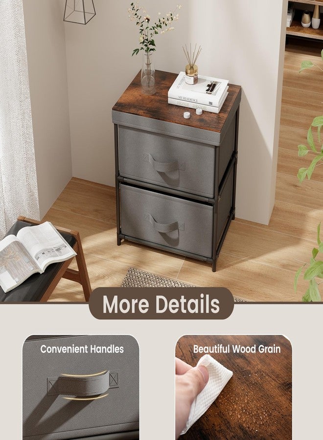 Giantex Nightstand with 2 Fabric Drawers, Small Storage Dresser with Metal Frame and Wood Top for Closet, 2-Drawer Bedside Table with Removable Lid for Bedroom Dorm, Easy Assembly (1, Grey) - Image 5