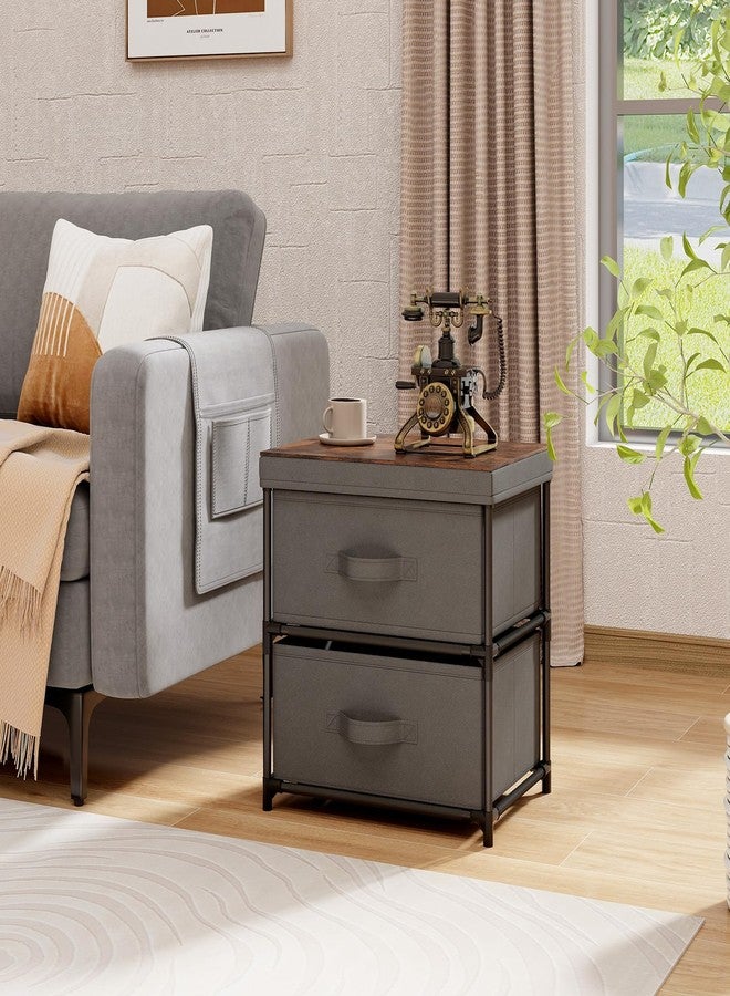 Giantex Nightstand with 2 Fabric Drawers, Small Storage Dresser with Metal Frame and Wood Top for Closet, 2-Drawer Bedside Table with Removable Lid for Bedroom Dorm, Easy Assembly (1, Grey) - Image 2