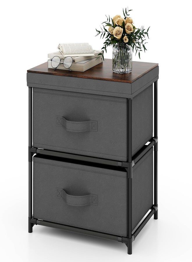 Giantex Nightstand with 2 Fabric Drawers, Small Storage Dresser with Metal Frame and Wood Top for Closet, 2-Drawer Bedside Table with Removable Lid for Bedroom Dorm, Easy Assembly (1, Grey) - Image 1