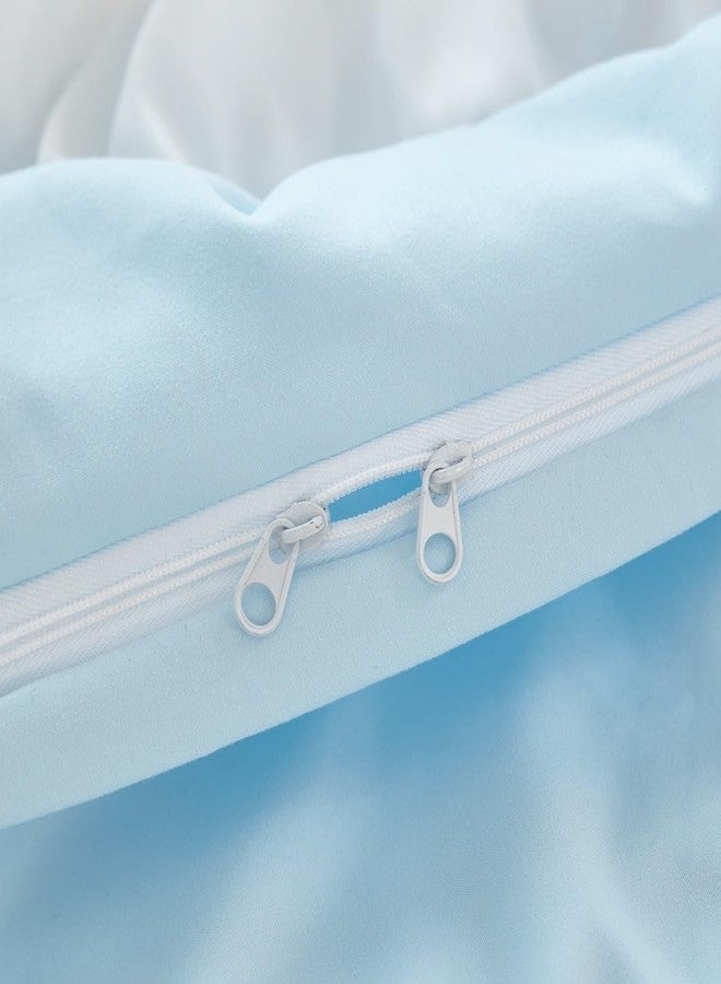 UGEYAO Ruffle Duvet Cover Twin Size, Girl Bow Bedding, Shabby Chic French Country Style for Bed Decor, 2PCS - 1 Twin Duvet Cover 66x90 Inch and 1 Pillowcase, Coquette Princess - Blue and White - Image 4