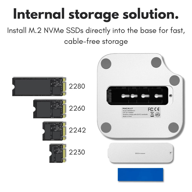 Macally Mac mini M4 Dock and Stand, Mac mini M4 Hub with M.2 NVMe Enclosure, 4K HDMI 60hz, 3 USB A,10Gbps USB C Data Port, SD Card Reader, 3.5mm Audio Jack - Image 5