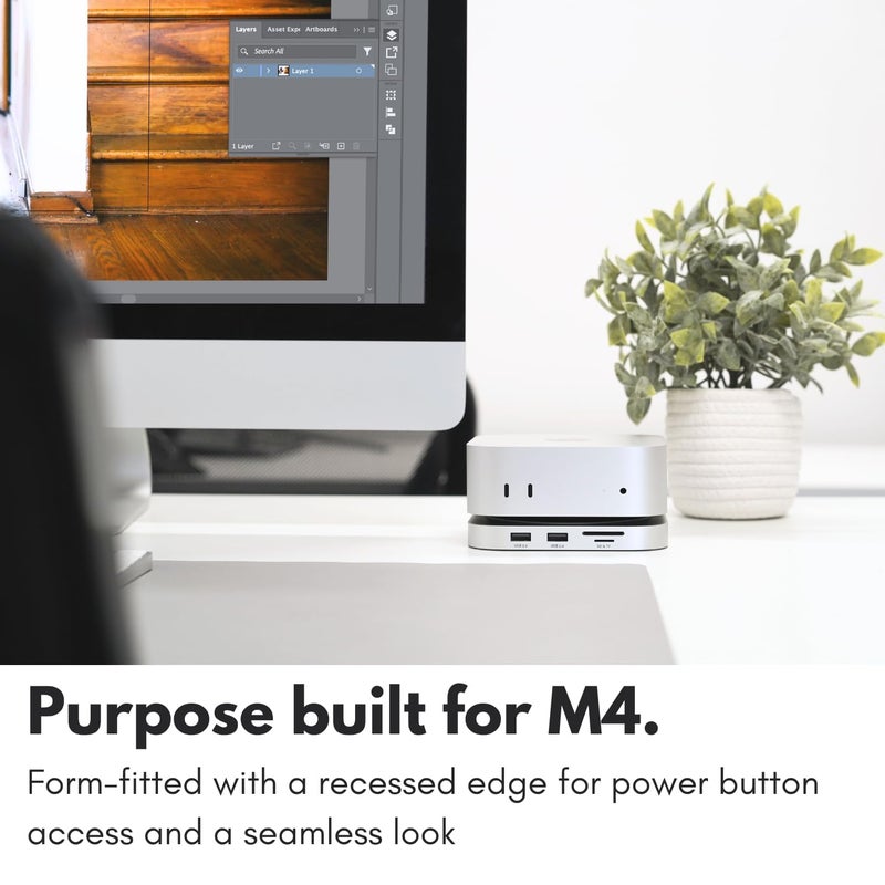 Macally Mac mini M4 Dock and Stand, Mac mini M4 Hub with M.2 NVMe Enclosure, 4K HDMI 60hz, 3 USB A,10Gbps USB C Data Port, SD Card Reader, 3.5mm Audio Jack - Image 3