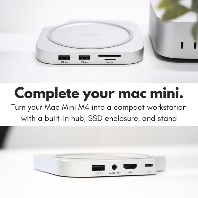 Macally Mac mini M4 Dock and Stand, Mac mini M4 Hub with M.2 NVMe Enclosure, 4K HDMI 60hz, 3 USB A,10Gbps USB C Data Port, SD Card Reader, 3.5mm Audio Jack - Image 2