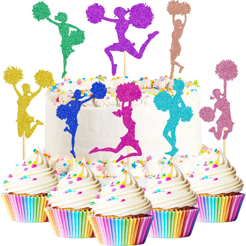 Blulu 48 Pieces Cheerleader Cupcake Toppers Glitter Cheerleading Gymnastics Cupcake Picks Cheer Team Cake Decorations Girl Toothpicks Cake Decor for Girls Birthday Party Favors Supplies - Image 3