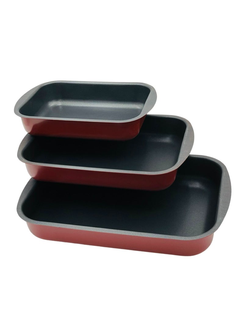 Alsaif - Vetro 3 Pieces Non Stick Rectangular Baking Pan Set Wine Red - Image 1