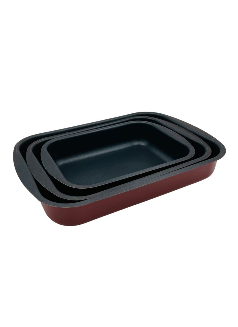 Alsaif - Vetro 3 Pieces Non Stick Rectangular Baking Pan Set Wine Red - Image 1