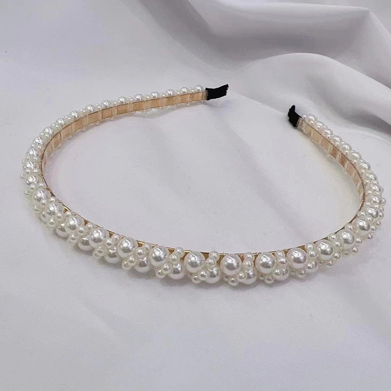South Korea Woven Small Pearl Hair Band All-match Twist Pressure Hair Band Elegant Wave Hair Card Fairy Style Headwear Womens Summer 02320 Spiral Size Pearls Interval