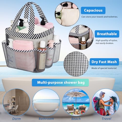 Attmu 2 Pack Mesh Shower Caddy Portable for College Dorm Room Essentials with 8 Pockets, Hanging Shower Caddy Dorm Basket, Quick Dry Shower Bag for Bathroom - Image 2