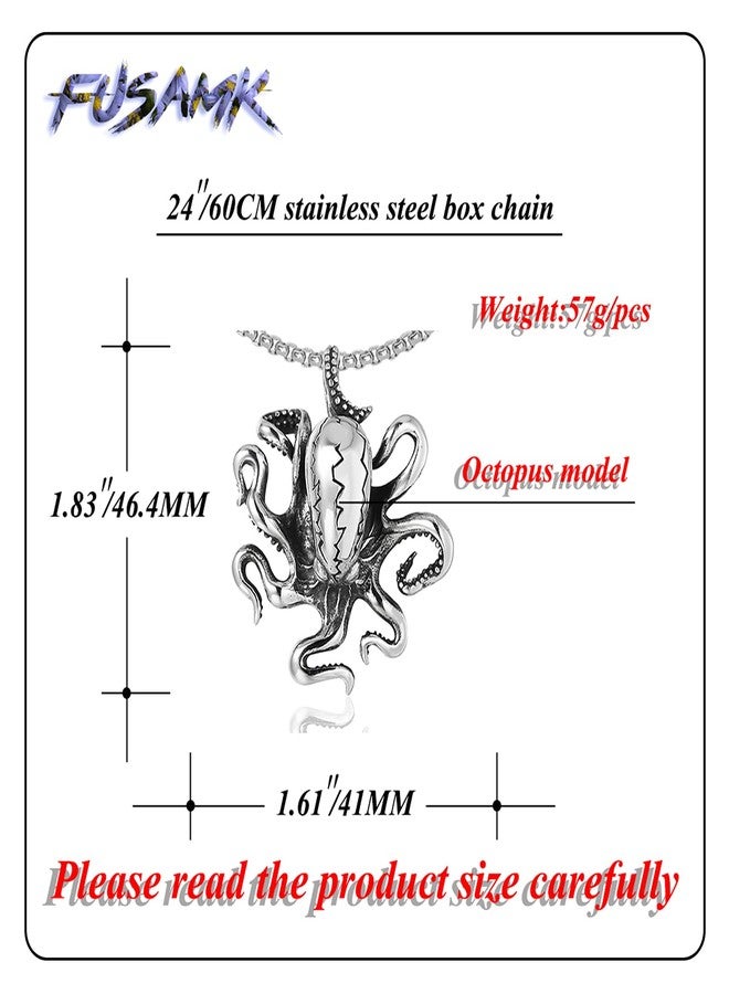 Fusamk Punk Rock Titanium Steel Octopus Pendant Necklace,24" Box Chain - Image 2