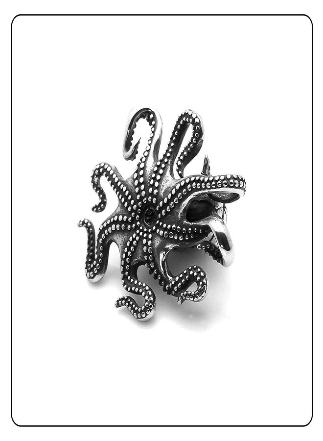 Fusamk Punk Rock Titanium Steel Octopus Pendant Necklace,24" Box Chain - Image 4