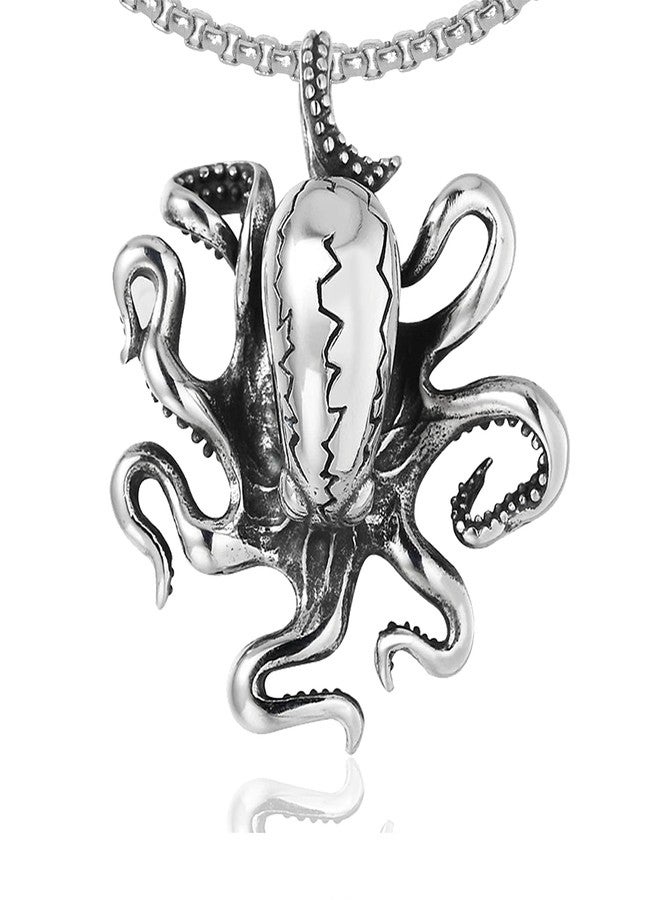 Fusamk Punk Rock Titanium Steel Octopus Pendant Necklace,24" Box Chain - Image 1