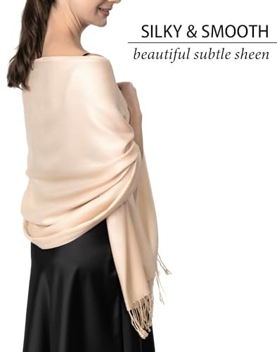 Achillea Soft Silky Pashmina Scarf for Women – Shawl Wrap for Evening Dresses, Bridesmaids, Weddings & Everyday Wear (Cream/Beige) - Image 5