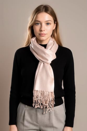 Achillea Soft Silky Pashmina Scarf for Women – Shawl Wrap for Evening Dresses, Bridesmaids, Weddings & Everyday Wear (Cream/Beige) - Image 3