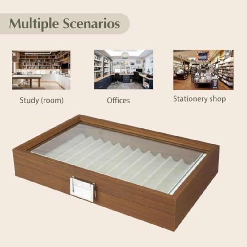 12 Bit Collection Gift Box, Black Walnut Wooden Storage Box, Pen Storage Collection Display Box, High-grade Pen Storage for Display Storage of Fountain Pens - Image 2