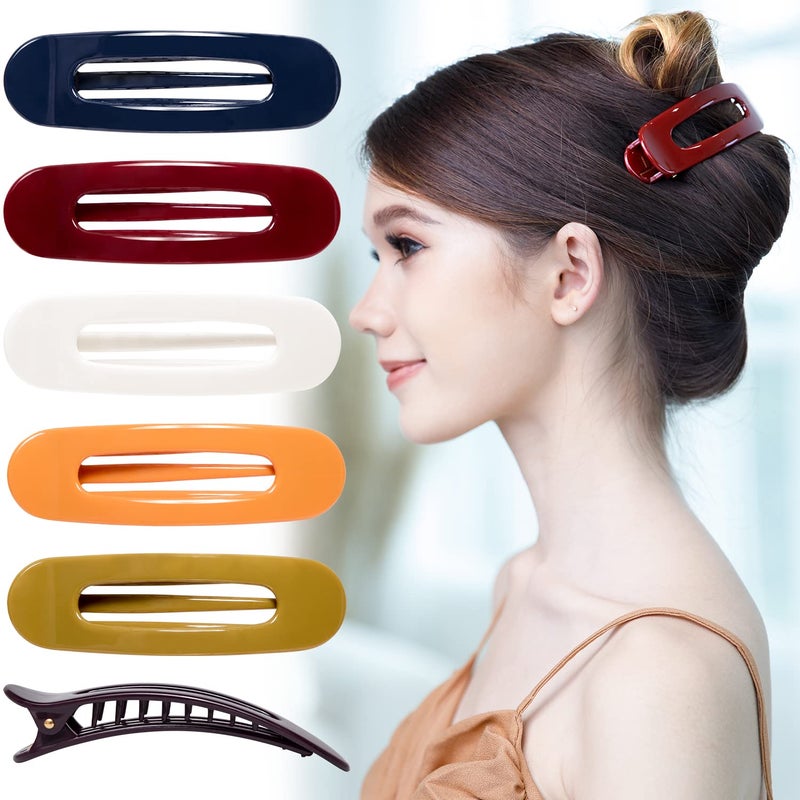 RC ROCHE ORNAMENT 6 Pcs Womens Side Slide Flat Oval Clip Styling Plastic Comfortable Hold Strong Grip No Slip Beauty Accessory Girls Ladies Pin Jaw Claw Clamp Clips, Large Classic Multicolor