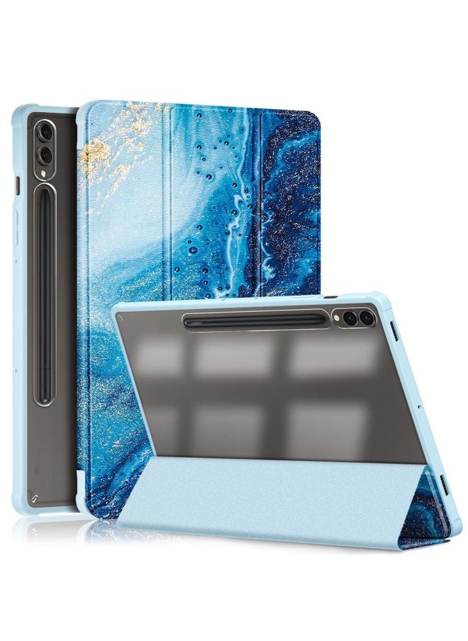 HuHa - Case Cover For Samsung Galaxy Tab S9+ Acrylic 3-folding Painted Smart Leather Tablet Case Waves - Image 1