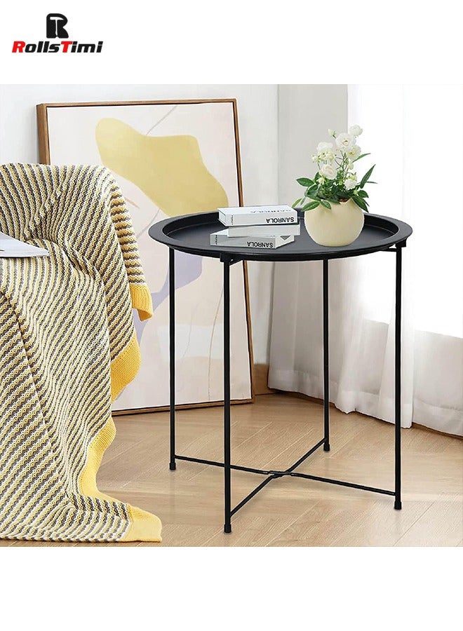 RollsTimi  Side Table Round End Table,17.63 Inch Bedside Table,Metal Tray Table, Indoor Modern Sofa Side Table, Outdoor Snack Table, Black - Image 1