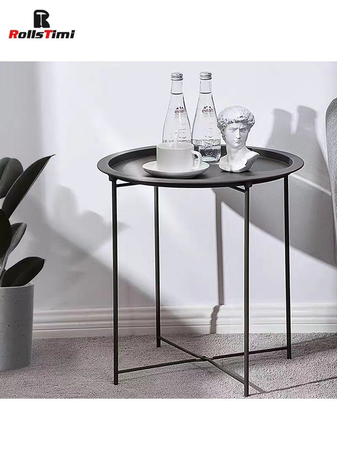 RollsTimi  Side Table Round End Table,17.63 Inch Bedside Table,Metal Tray Table, Indoor Modern Sofa Side Table, Outdoor Snack Table, Black - Image 2