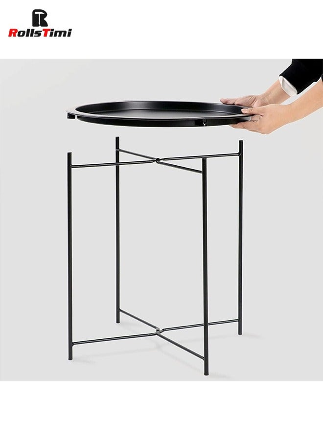 RollsTimi  Side Table Round End Table,17.63 Inch Bedside Table,Metal Tray Table, Indoor Modern Sofa Side Table, Outdoor Snack Table, Black - Image 3