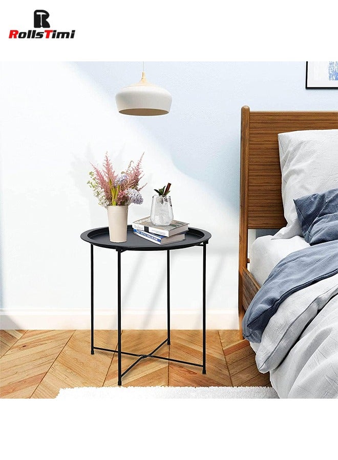 RollsTimi  Side Table Round End Table,17.63 Inch Bedside Table,Metal Tray Table, Indoor Modern Sofa Side Table, Outdoor Snack Table, Black - Image 4