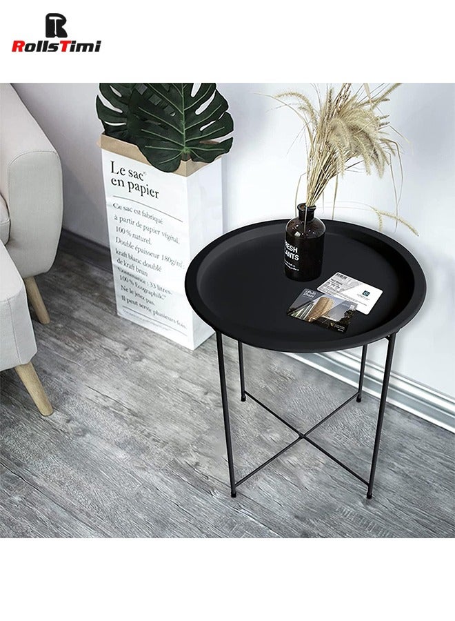 RollsTimi  Side Table Round End Table,17.63 Inch Bedside Table,Metal Tray Table, Indoor Modern Sofa Side Table, Outdoor Snack Table, Black - Image 5