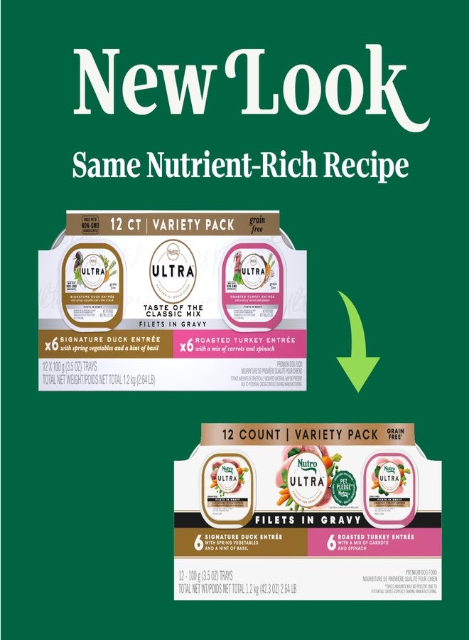 نوترو طعام الكلاب الرطب نوتريو ألترا الخالي من الحبوب، شرائح فيليه في مرق البط والديك الرومي المشوي، عبوة متنوعة، 3.5 أونصة، صواني (12 قطعة، عبوة واحدة) - Image 2