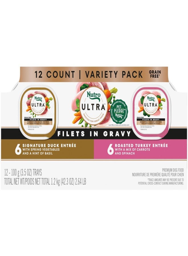 نوترو طعام الكلاب الرطب نوتريو ألترا الخالي من الحبوب، شرائح فيليه في مرق البط والديك الرومي المشوي، عبوة متنوعة، 3.5 أونصة، صواني (12 قطعة، عبوة واحدة) - Image 1