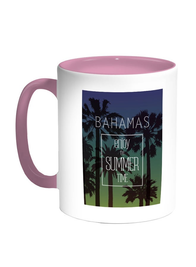 RYN Enjoy The Summer Time Printed Coffee Mug Pink/White/Blue 11ounce