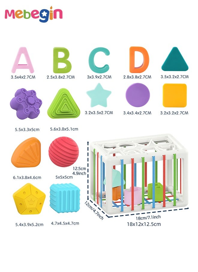MEBEGIN - Baby Shape Sorting Toy with Elastic Bands, Sensory Shape Toys with Letter for Toddler, Tactile Perception Training Toys with 14PCS Colorful Multisensory Shapes, Multifunctional Developmental Baby Toy, Ideal Toy for Babies on Birthday or Any Holidays - Image 1