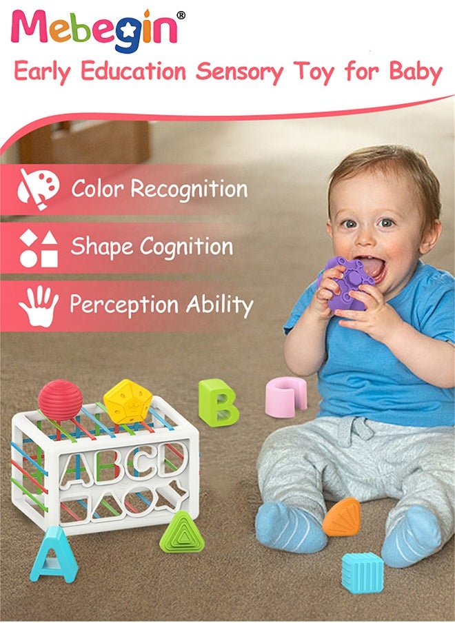 MEBEGIN - Baby Shape Sorting Toy with Elastic Bands, Sensory Shape Toys with Letter for Toddler, Tactile Perception Training Toys with 14PCS Colorful Multisensory Shapes, Multifunctional Developmental Baby Toy, Ideal Toy for Babies on Birthday or Any Holidays - Image 1